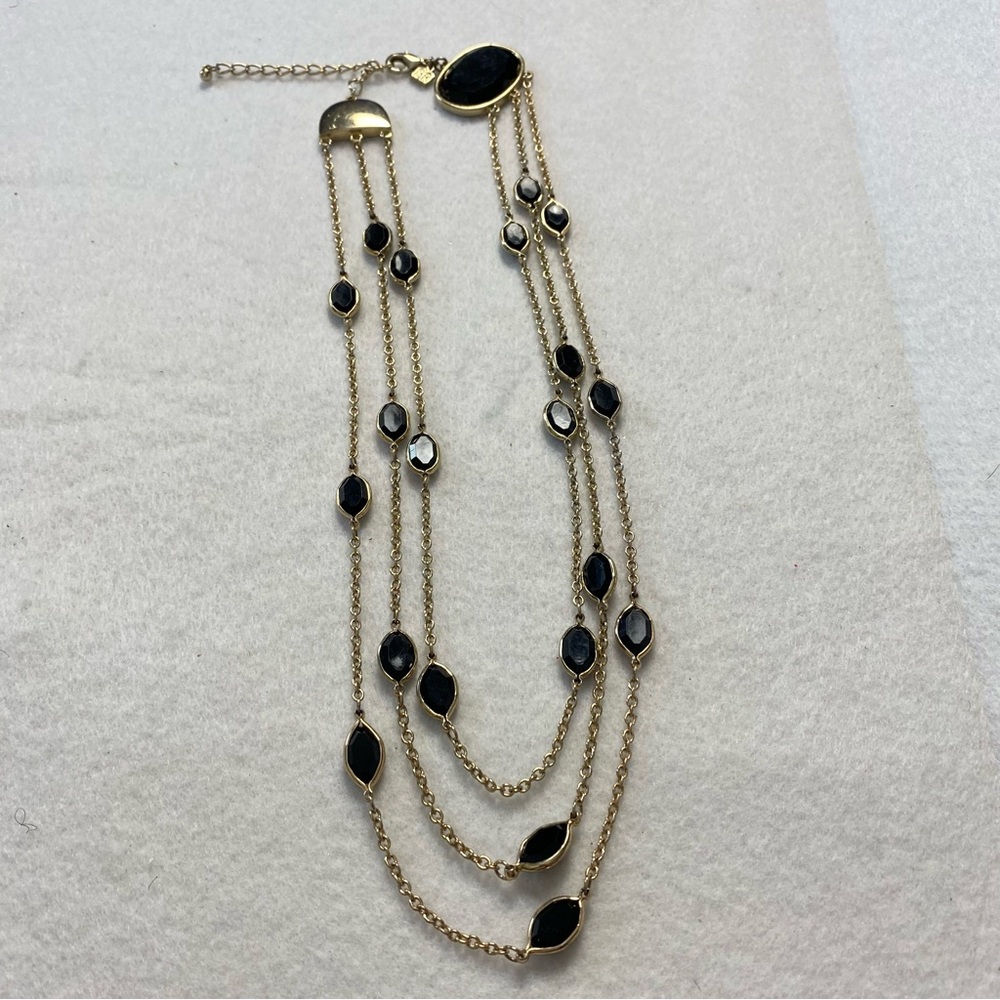 Banana Republic Triple Strand Elegant Black Accents Gold tone Necklace 22”